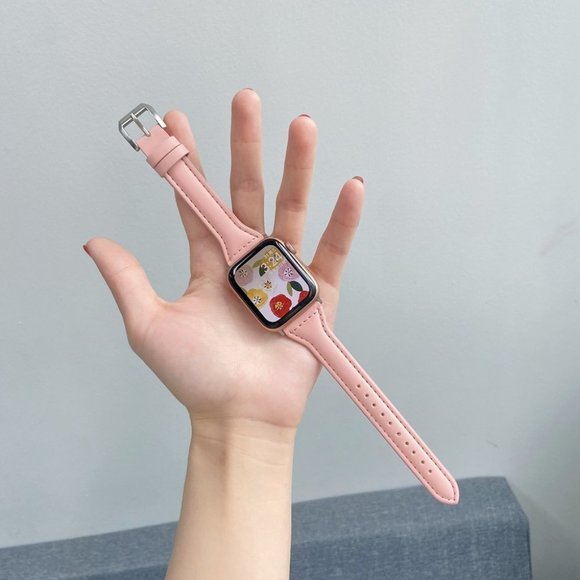 NEW[BAND] Slim PINK Strap Leather For Apple Watch - Picture 1 of 4